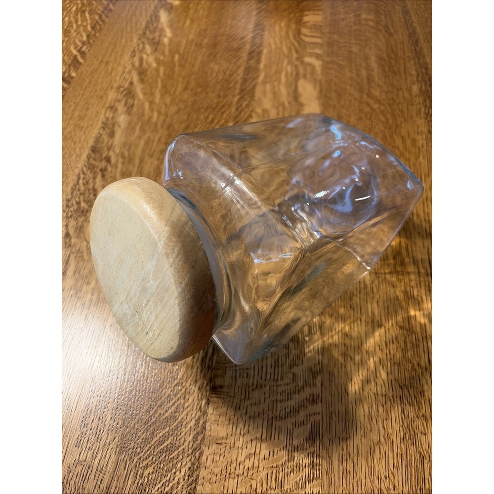 Vintage Slanted Square Glass Apothecary Jar with Wood Lid Clear 6x9x5.25in